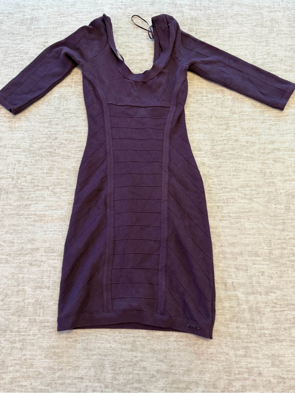 Guess Plum Long/3/4 Sleeve Sweater Bandage Dress